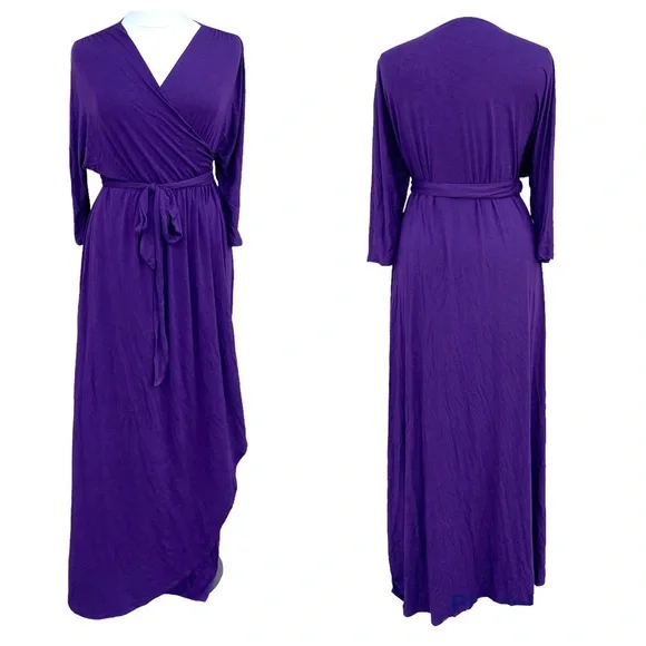 KIYONNA velvet wrap dress maxi stretch floor length tall plus size gown 1X long - Picture 1 of 13